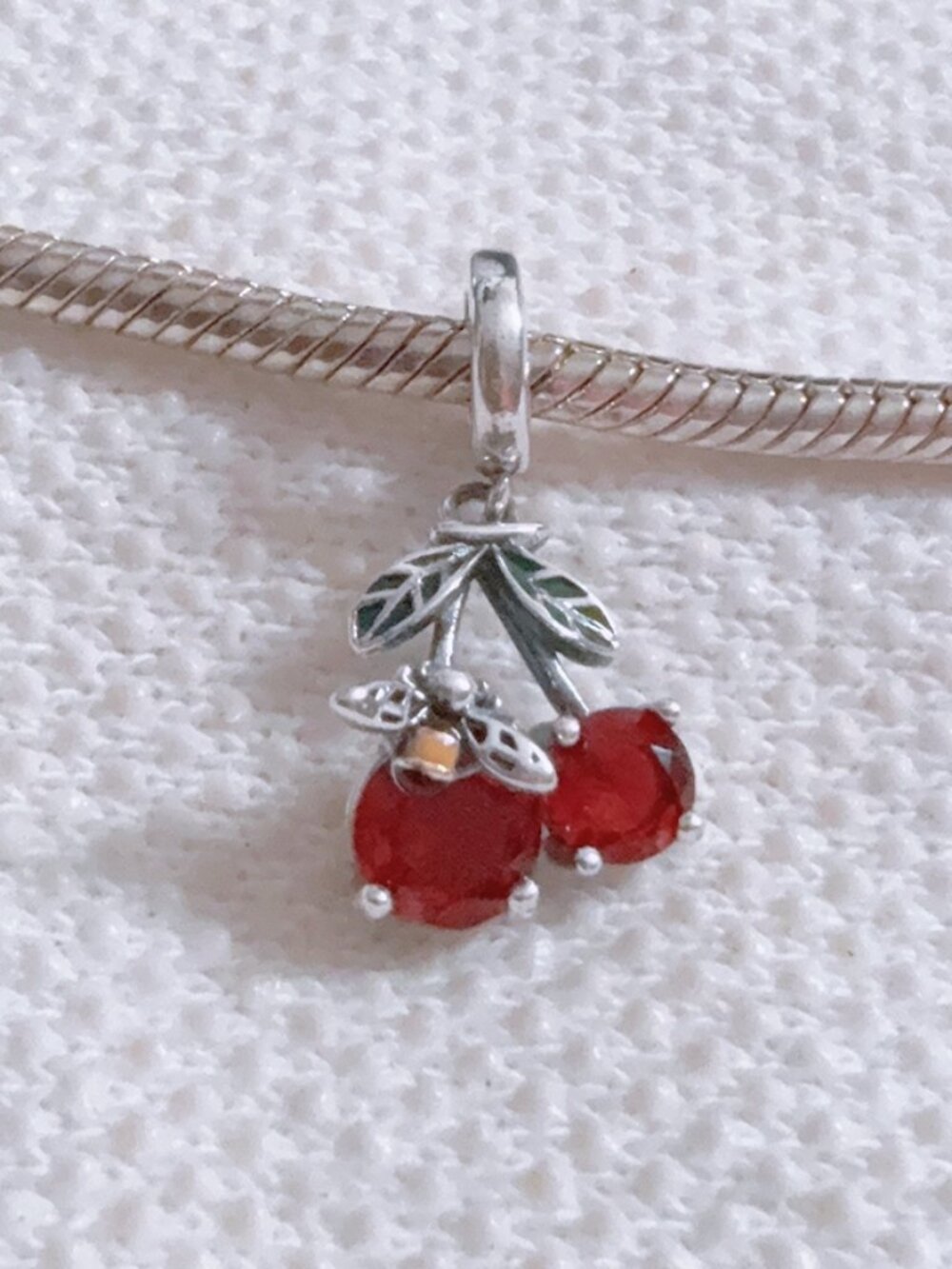 Red Cherry Bee Charm Silver Fruit Charm Fit Pandora Bracelet Necklace